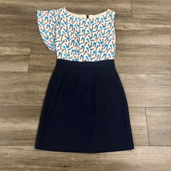 Lilly Pulitzer Dress 0 Blue Multicolor Lipstick Asymmetrical Short Sleeve Lined - Picture 11 of 11